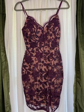 Burgundy Floral Lace Sequin Mini Dress NWT by Emerald Sundae.